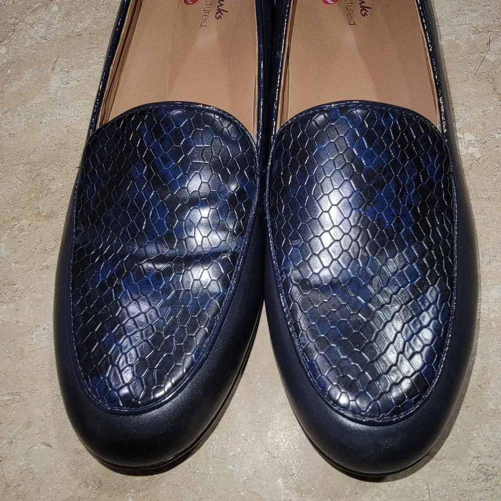 Clarks Un Blush Ease Snake Print Grey Leather Loafer Flats Women's US 8.5 N